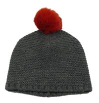 Tmavošedo-červená vlnená čapica s brmbolcom