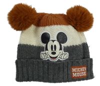 Sivo-smetanovo-hnedá čapica s Mickeym a bambulemi Disney