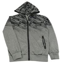 Sivo-čierna vzorovaná prepínaci športová mikina s kapucňou