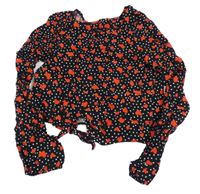 Černo-bílo-červená crop halenka se srdíčky Primark