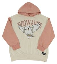 Smetanovo-růžová mikina s Hedvikou a kapucí - Harry Potter 