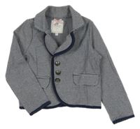 Tmavomodro-bílý pruhovaný teplákový crop kabátek 