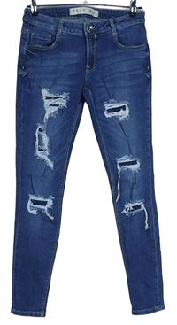 Dámske tmavomodré skinny rifle s dierami Denim