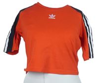 Dámské červeno-černé crop tričko s pruhy Adidas 