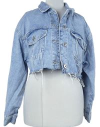 Dámská světlemodrá riflová crop bunda Bershka 