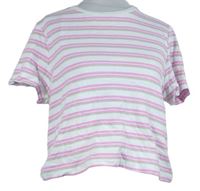 Dámské růžovo-bílo-zelené pruhované crop tričko Primark 