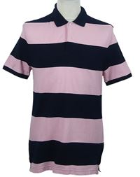 Pánske svetloružová -tmavomodré pruhované polo tričko zn. M&S