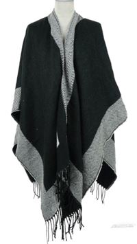 Dámský černo-bílý vzorovaný svetrový pléd s třásněmi Papaya 