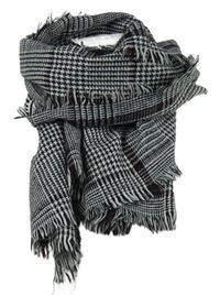 Dámská černo-bílo-vínová kostkovaná šála 
