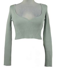 Dámsky světlemátový rebrovaný crop sveter Zara