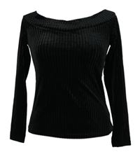 Dámské černé sametové žebrované triko s komínovým límcem 