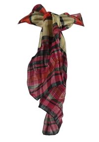 Dámská červeno-růžovo-béžová kostkovaná šála 