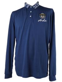 Pánské tmavomodré sportovní triko s tygrem a límečkem 