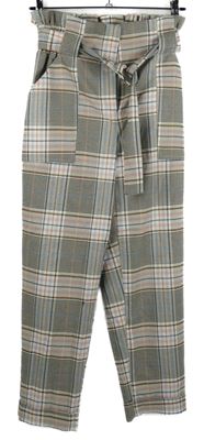 Dámske farebné kockované paperbag nohavice s opaskom River Island