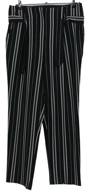 Dámske čierno-biele pruhované spoločenské nohavice s opaskom New Look