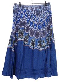 Dámska modrá vzorovaná plátenná midi sukňa