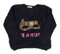 Tmavomodrý chlpatý sveter s maskou z fitrů H&M