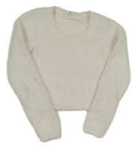 Biely chlpatý crop sveter H&M