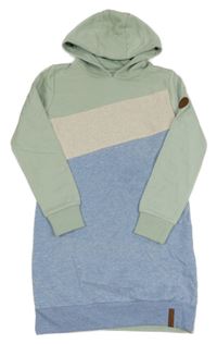 Zeleno-béžovo-modré teplákové šaty s kapucí Yigga