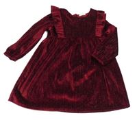 Vínové trblietavé zamatové šaty s volánikom F&F