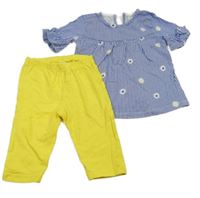 2set- modro-bílé pruhované tričko s kytičkami+ žluté legíny LC Waikiki