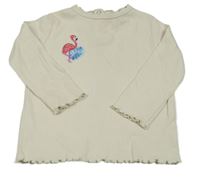 Smetanové žebrované triko s plameňákem ZARA