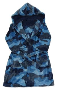 Tmavomodro-světlemodrý army chlupatý župan s kapucí M&S