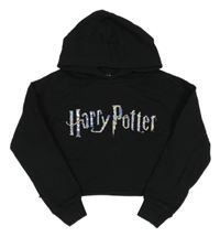 Čierna crop mikina s nápisom a kapucí - Harry Potter