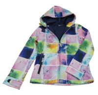 Růžovo-zelono-modrá kostkovaná softshellová bunda s kapucí Yigga