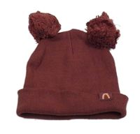 Mahagónovoá čapica s dúhou a bambulemi