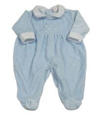 Svetlomodrý zamatový overal s golierikom