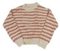 Světle-tmavoružový pruhovaný chlpatý crop sveter Yigga