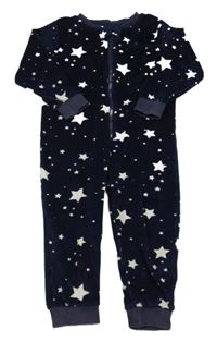 Tmavomodrý plyšový overal s hvězdami Matalan