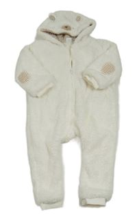Bílá chlupatá podšitá kombínéza s kapucí- medvěd F&F