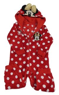 Červená puntíkatá plyšová kombinéza s kapucí - Minnie Disney
