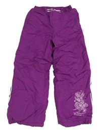 Purpurové šusťákové zimní oteplovačky s kytičkami a pruhem X-MAIL