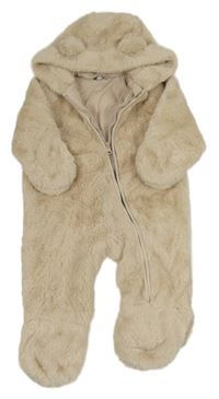 Béžová kožešinová podšitá kombinéza s kapucí Peacocks