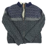 Tmavošedý zateplený propínací svetr se vzorem