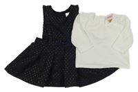 2set - Tmavomodré puntíkované šaty + triko Baker