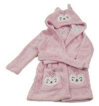 Světlerůžový chlupatý župan s liškami a kapucí 