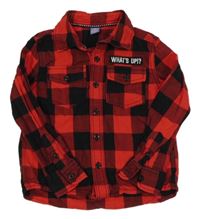 Červeno-černá kostkovaná košile s nápisem Dopodopo