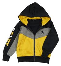 Čierno-žlto-sivá športová prepínaci mikina s kapucňou