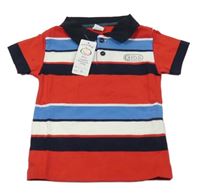 Nové - Červeno-modro-biele pruhované polo tričko