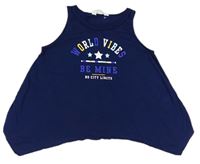 Tmavomodrý top s nápisom H&M