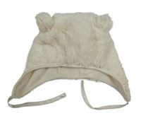 Smetanová chlupatá podšitá ušanka s uškami H&M