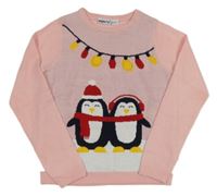 Svetloružový sveter s tučňáky Pepperts