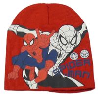 Červená pletená čepice se Spider-manem 