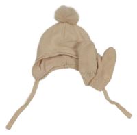 Nové - Světlerůžová pletená čepice + rukavice H&M