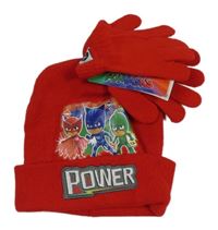 Nové - 2set - Červená pletená čepice + rukavice PJ Masks