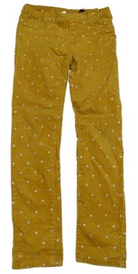 Hořčicové srdíčkované elastické manšestráky H&M